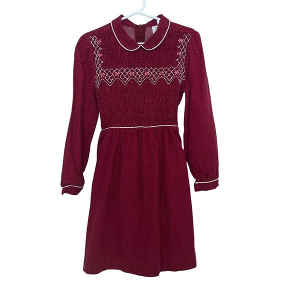 Polly Flinders Other - Polly Flinders | Smocked Red Long Puff Sleeve Embroidered Dress Red 7 Vintage 70
